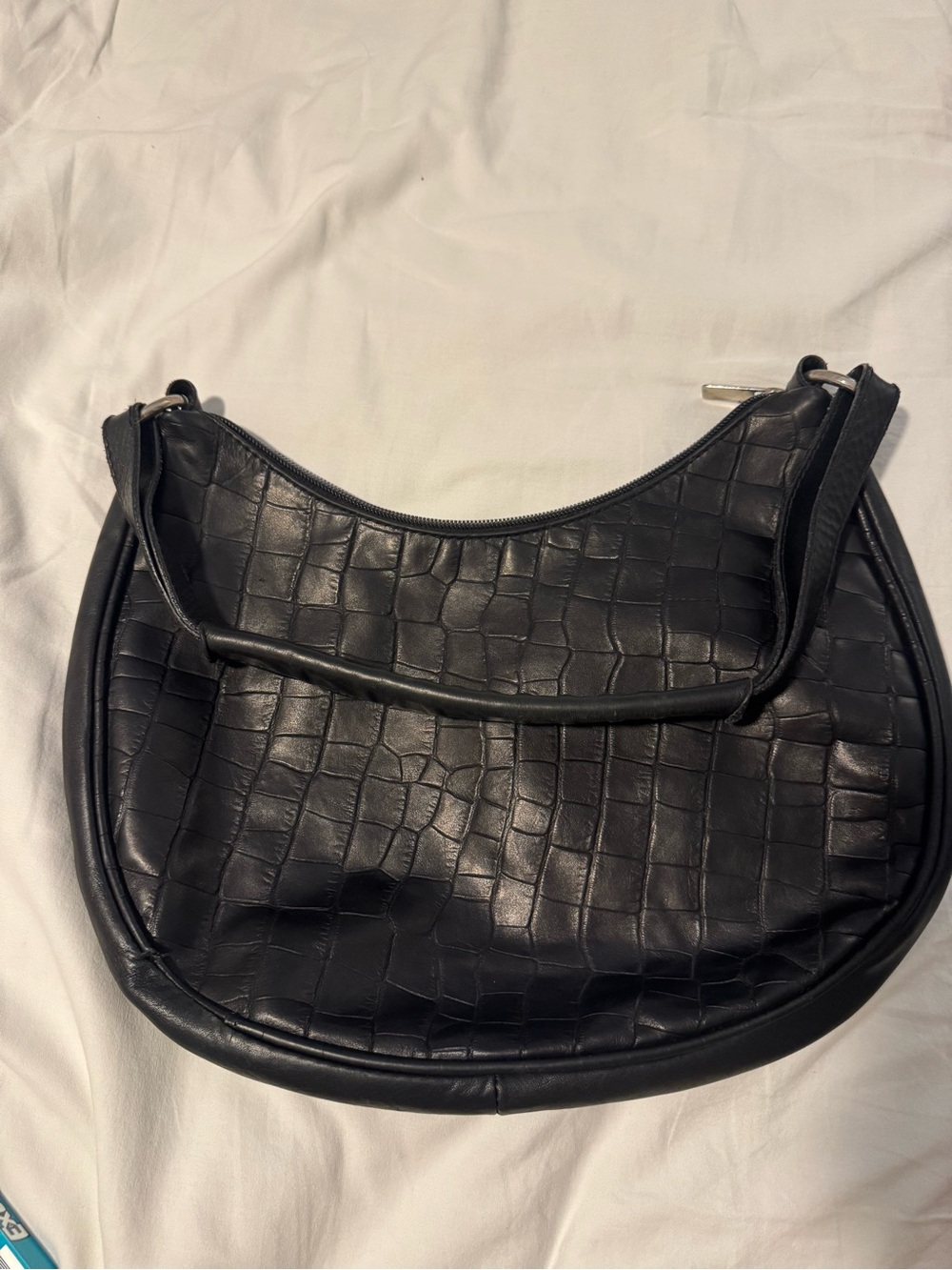 Maurizio Taiuti Black Croc Leather Shoulder Bag